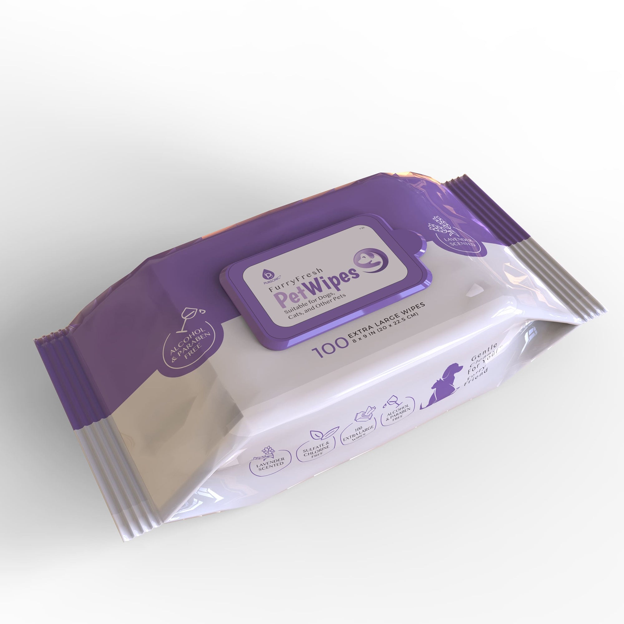 Pursonic Lavender Scented Pet Wipes – 12 Packs of 100 (1200 Total) Extra Large Wipes for Gentle Cleaning & Deodorizing-2