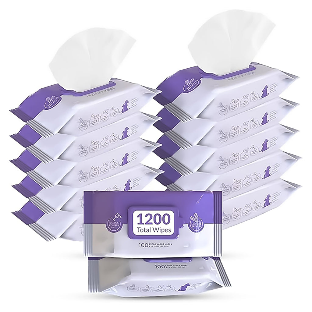 Pursonic Lavender Scented Pet Wipes – 12 Packs of 100 (1200 Total) Extra Large Wipes for Gentle Cleaning & Deodorizing-0